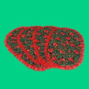 Vintage Christmas Set of 4 Handmade Holiday Placemats Apple Holly Pinecones
